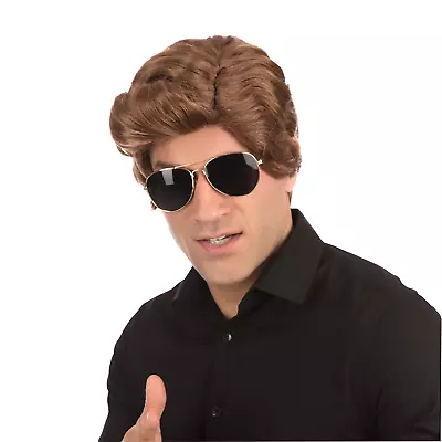 Mens Short Brown Wig Used Car Salesman Fancy Dress George Michael Adult YMCA 80s • £11.99