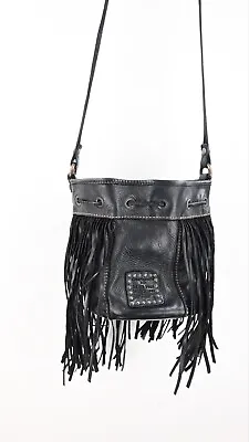 Campo Maggi Small Crossbody Bucket Bag In Black With Fringed Detail • $365