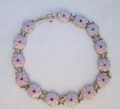 VTG FAS Enamel Flower Bracelet Sterling Silver 7 1/4 - Norway Style Guilloche • $65