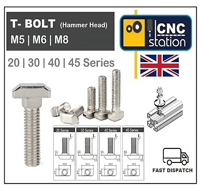 T Bolt M5 M6 M8 Drop In Hammer Aluminium Extrusion Profile 20 30 40 45 Series • £43.95