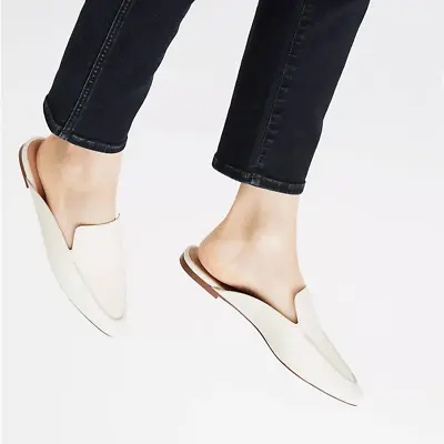 Madewell The Frances Skimmer Leather Cream Pointed Toe Mules Size 9.5 • $29.99