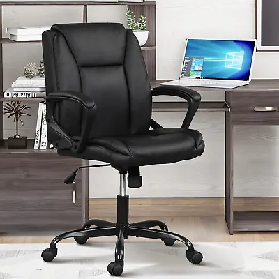 Mid Back Office Computer Desk Chair PU Leather Ergonomic Swivel Executive Chair • $75.99