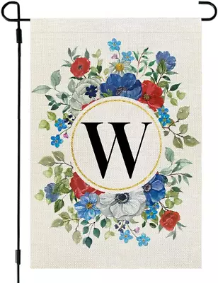 4Th Of July Monogram Letter W Patriotic Garden Flag Floral 12X18 Inch Double Sid • $8.22