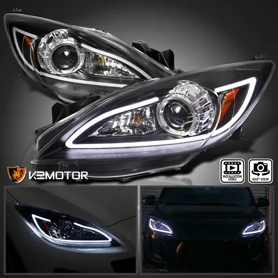 Black Fits 2010-2013 Mazda 3 LED Strip Projector Headlights Lamp Pair Left+Right • $310.38