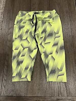 Mens  3/4 Neon Yellow Spandex Tights Compression Pants Small • $16.25