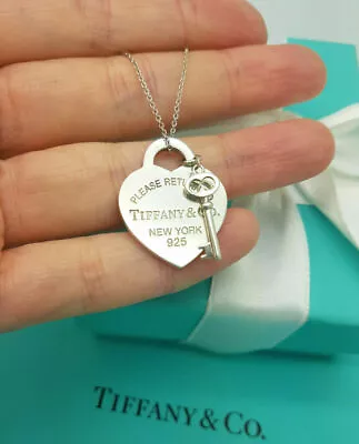 £217.99 • Buy Return To Tiffany & Co. Heart Tag And Key Pendant 16 Inches Necklace In Silver