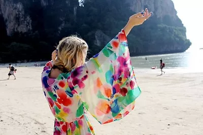 H&m Garden Collection Boho Kimono Tunic Rainbow Mini Dress Kaftan 8 10 4 36 • $105.79