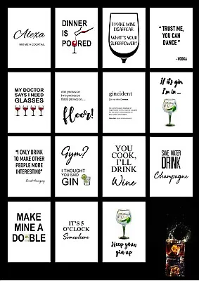 Funny Alcohol Bar Gin Drink Prints Wall Art Picture Quote Print Poster Decor • £2.89