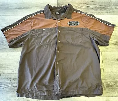 Harley Davidson Shirt Size 2XL Brown Short Sleeve Button Up Motorcycle Mechanic • $30