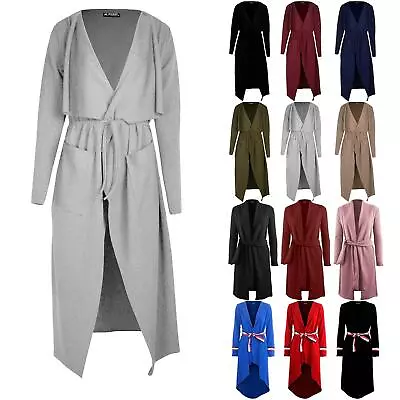 £9.99 • Buy Womens Ladies Long Sleeve Wrap Over Belted Duster Trench Coat Long Midi Cardigan