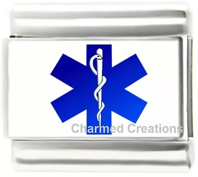 Medical Alert Blue Star Of Life Caduceus 9mm Italian Charm For Your ID Bracelet • $4.88