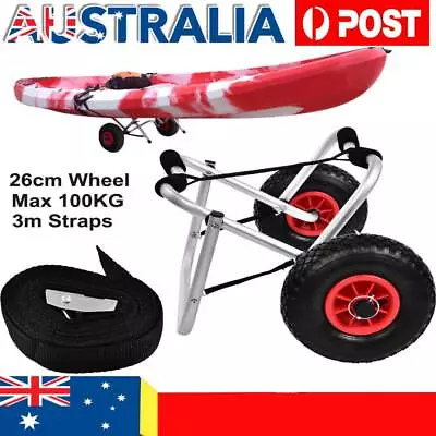 Strap Kayak Trolley Foldable Canoe Wheel Cart Boat Carrier 100KG Collapsible • $56.98