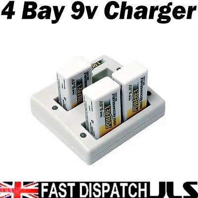 4 Bay - Fast Mains Charger For  9v / PP3 Rechargeable Batteries NiMh 1-2 Hour • £49.95