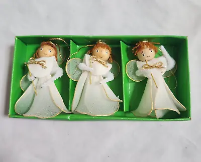 Wooden White Angels Christmas Ornaments Set 1980 CMA Pipe Cleaner Arms Vintage • $12.99