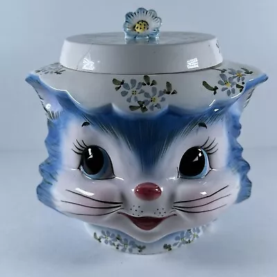 Vintage Lefton Miss Priss Kitty Cat Ceramic Cookie Jar # 1502 DAMAGED LID • $90