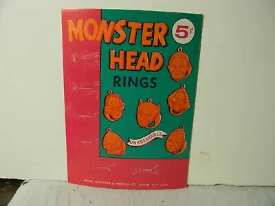 1960's Mpc Pop Top Horrors Monster Head Charm Ring Gumball Vending Machine Card • $25