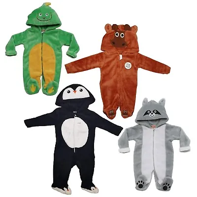 Baby Fleece Romper Pram Suit Sleepsuit All In One Hooded 1Onesie Boys Girls Fun • £7.95