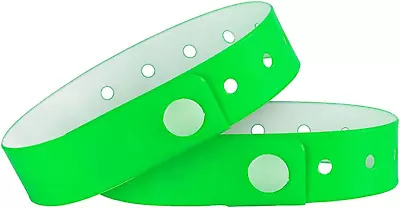 Plastic Event Wristbands Neon Green- 100 Pack Vinyl Wristbands For Party • $20.61