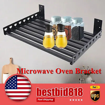 Microwave Oven Bracket Shelf Kitchen Holder Storage Rack Wall Mounted +4 Hooks • $40