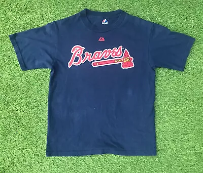 ATLANTA BRAVES  McCann  #16 MAJESTIC T-SHIRT BLUE Sze M BASEBALL NATIONAL LEAGUE • £7.95