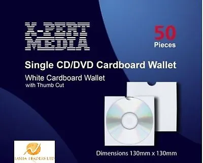 50 Cd Dvd White Card Board Card Thumb Cut Sleeve Wallet Mailer Case Storage Box • £7.95