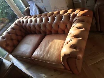 Desirable Tan Two Seater Leather Chesterfield Sofa • £550