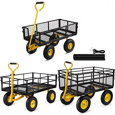 VEVOR Heavy Duty Steel Garden Trolley Cart Towable Truck 500/900/1200/1400 Lbs • £92.39