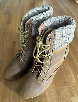 Mantaray Ladies Brown Wedge Laced Boot Size 5 • £10.99