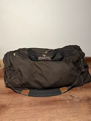 Vintage LL Bean Brown Canvas Duffle Travel Bag Luggage Leather Trim Strap • $69.99
