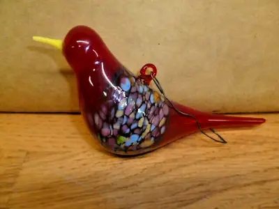 Unique VTG Red Hand Blown Glass Bird Christmas Ornament With Multi-colored Body • $24.99