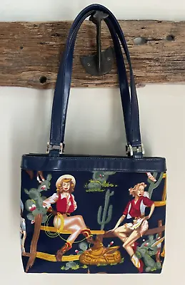 Western Pin-up Cowgirl Canvas Purse Double Handles Shoulder Bag Sequins Retro • $24.90