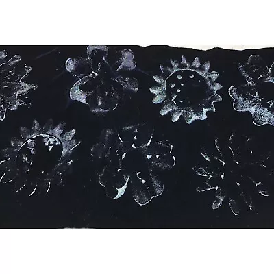 Remnant Sale - Hand Painted NAVY Silk Velvet Fabric - Glitter Flowers 8 X17  • $5.99