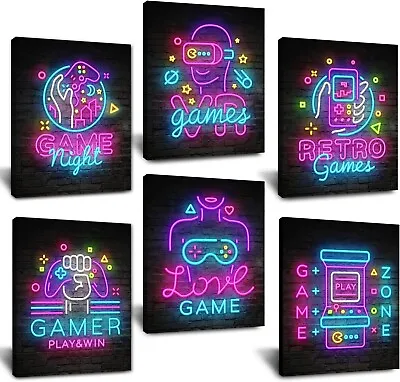6 Pieces Neon Video Gaming Themed Wall Art Canvas Wall Decor Posters • $7.99