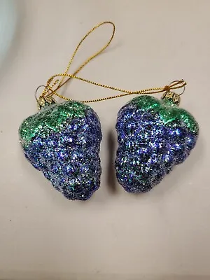 Vintage Grapes Christmas Tree Ornaments  Mica Glitter Glass 2.5  Long X 2  Wide • $20