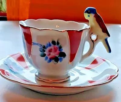 Adorable Demitasse/Mini Tea Cup & Saucer W/ Parrot Sitting On Handle Nasco Japan • $7.50