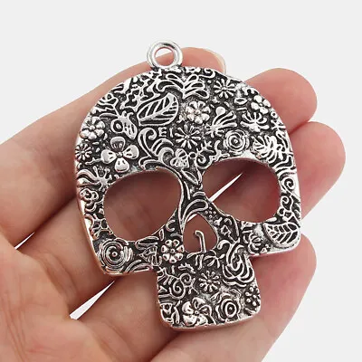 £4.31 • Buy 4 X Large Tibetan Silver Skull HALLOWEEN Charms Pendants For Jewellery Making