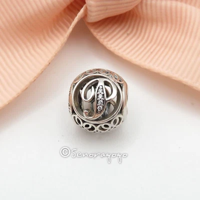 $45 • Buy Authentic PANDORA Vintage Letter P Openwork Charm - 791860CZ - Genuine ALE 925