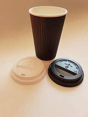 16oz (455ml) Disposable Coffee/Tea/Hot Drink Cups Black Insulated Ripple Wall • £9.20