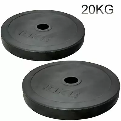 2  Olympic Rubber Coated Plates 10kg Weight Lifting Disc Pair Gym Bar 5cm Pair • £34.35