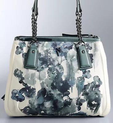 New Simply Vera Wang Bedford Handbag Satchel Purse - Blue Canvas Floral • $49.95