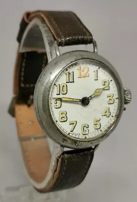 Vtg C1914 WW1 Era Nickel Plated Gents Military Trench 33mm Officers Gents Watch • £75