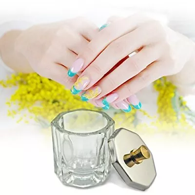 Rolabling Glass Crystal Dappen Dish With Metal Lid Nail Art Acrylic Powder Na... • $14.41