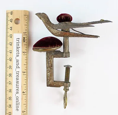 Antique Embossed Victorian Bird Double Pin Cushion With Clamps Pat. 1853 Sewing • $160