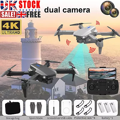 Drones With HD Camera 4k GPS Professional 3xBattery WIFI FPV Quadcopter Foldable • £24.99