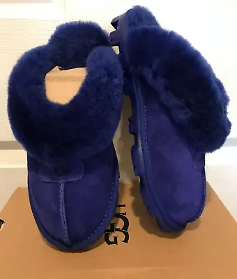 NEW NIB UGG Women's Coquette Slip On Suede Shearling Slippers Navy Blue Size 7 • $79