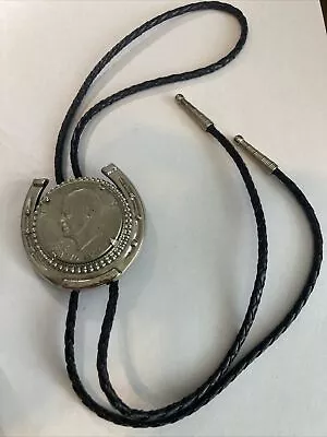 1976 Bolo Mens Necktie Bootlace 40% Silver Dollar Eisenhower Dollar Coin Vintage • $35