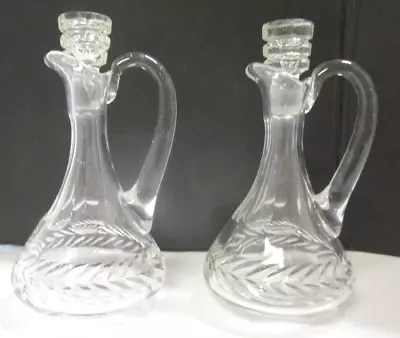 Set Of 2 Vintage Cut Glass Cruets Leaf Design • $13.99