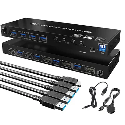 New- 4K HDMI KVM Switch USB 3.0 Dual Monitor 4 Ports 4K@60Hz 4 In 1 Out • $79.48