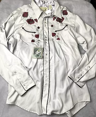 Vintage Roper Mens Silver Western Embroidered Roses Pearl Snap Shirt 2XL • $69.99