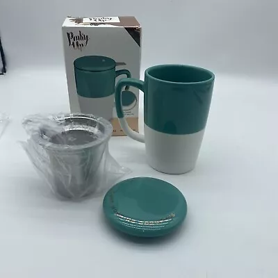 Pinky Up Delia Teal Ceramic Tea Mug Infuser Tea Accessories Travel Tea Cup 18 Oz • $14.99